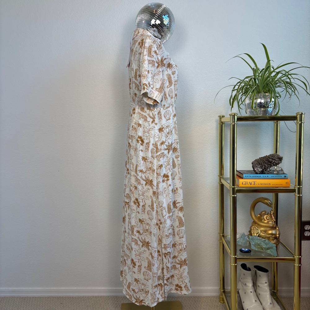 ONeill Tropical Safari Print Button Front Maxi Dress | White Medium NWT travel - Picture 4 of 16